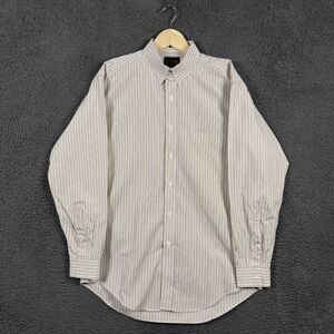 Vtg J Crew Shirt Mens 15 32 White Striped Tab Collar Button Up Oarsman Y2K